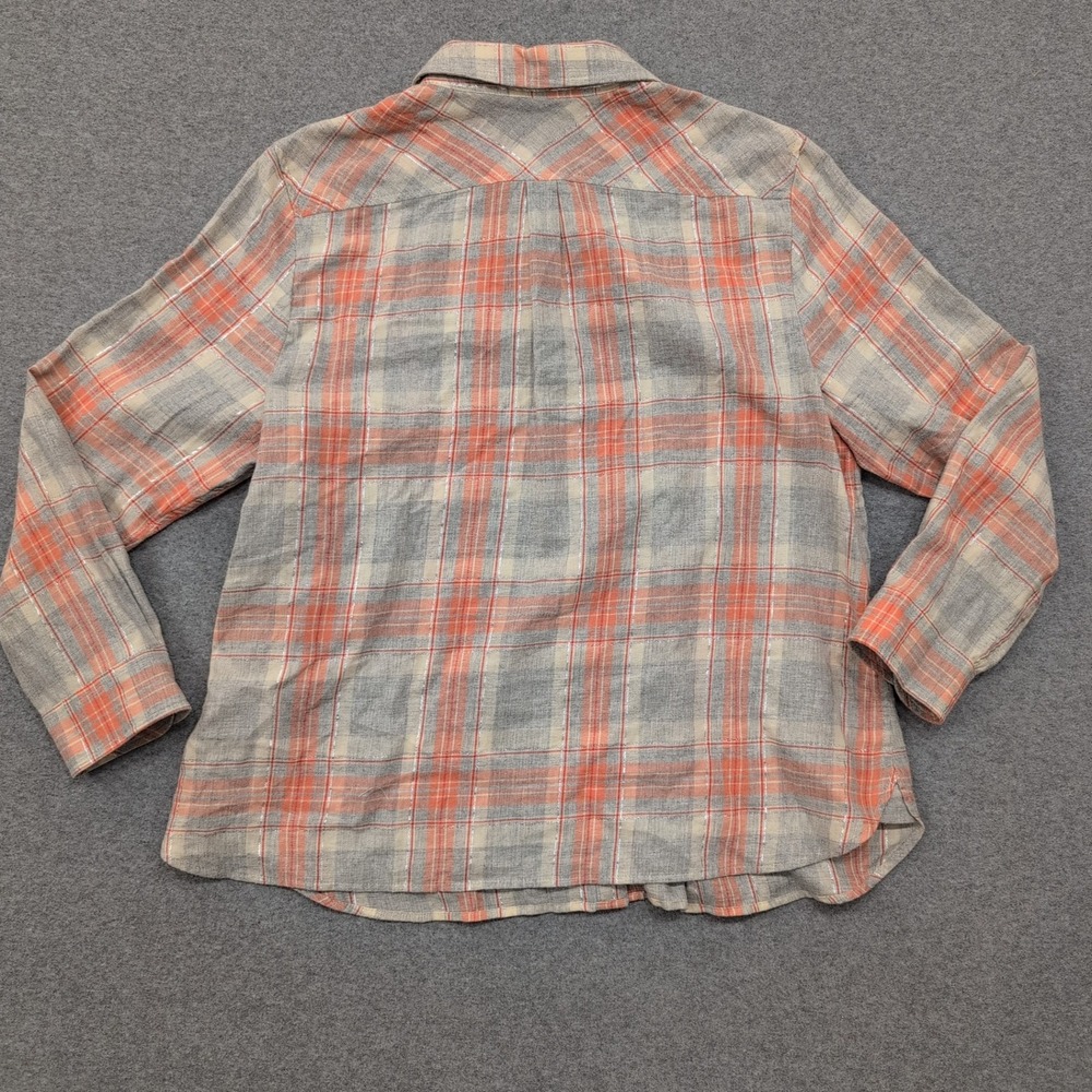 Talbots Petite Plaid Button Down Shirt Women's XL Coral Gray Metallic - Picture 4 of 4